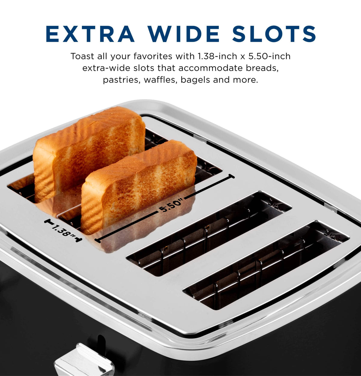 GE - 4-Slice Toaster with 7 Shade Settings and Extra Wide Slots - Onyx Black