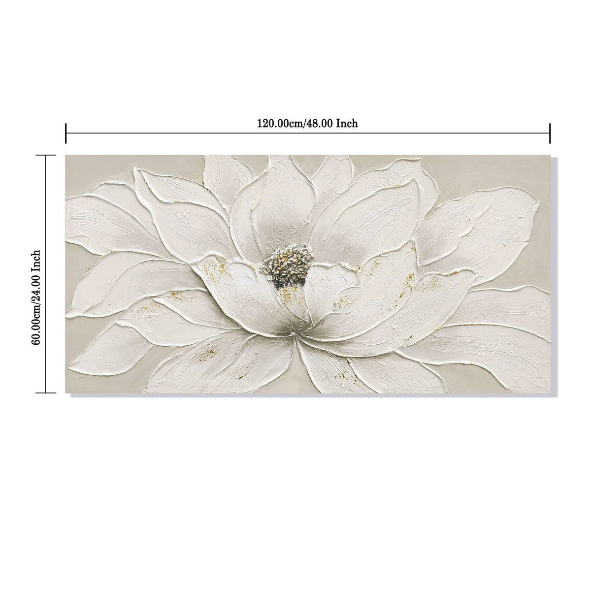 Arte de pared en lienzo de flor de loto, pintura floral texturizada pintada a mano - blanco antiguo