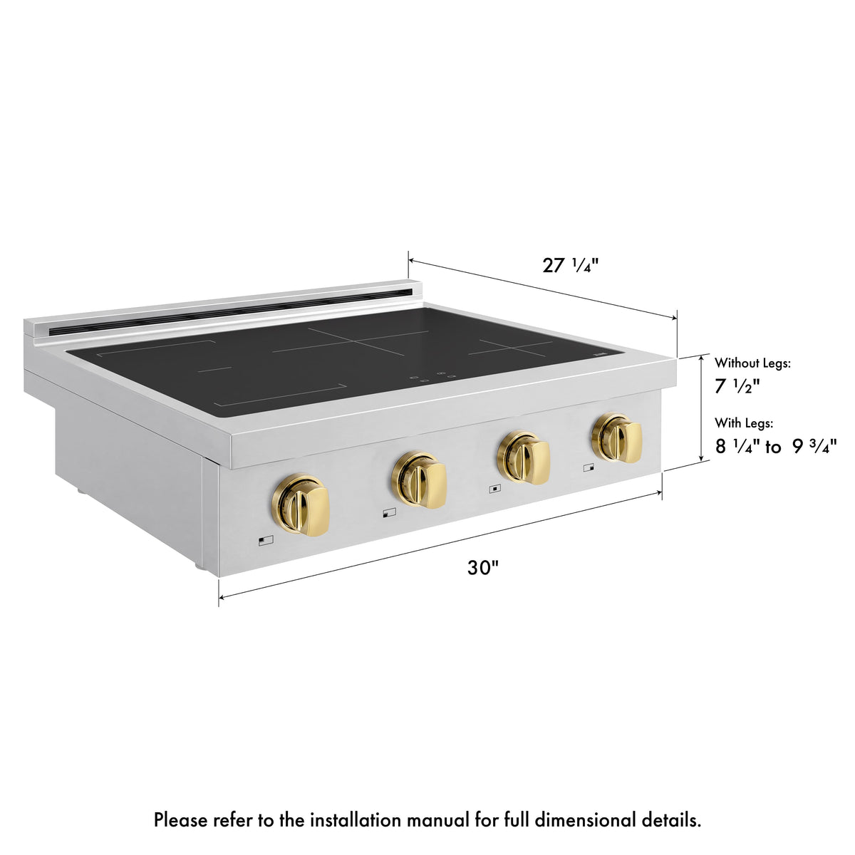 ZLINE - Autograph 30 in. Paramount Built-in Induction Rangetop with 4 Elements and Polished Gold Accents - Stainless Steel