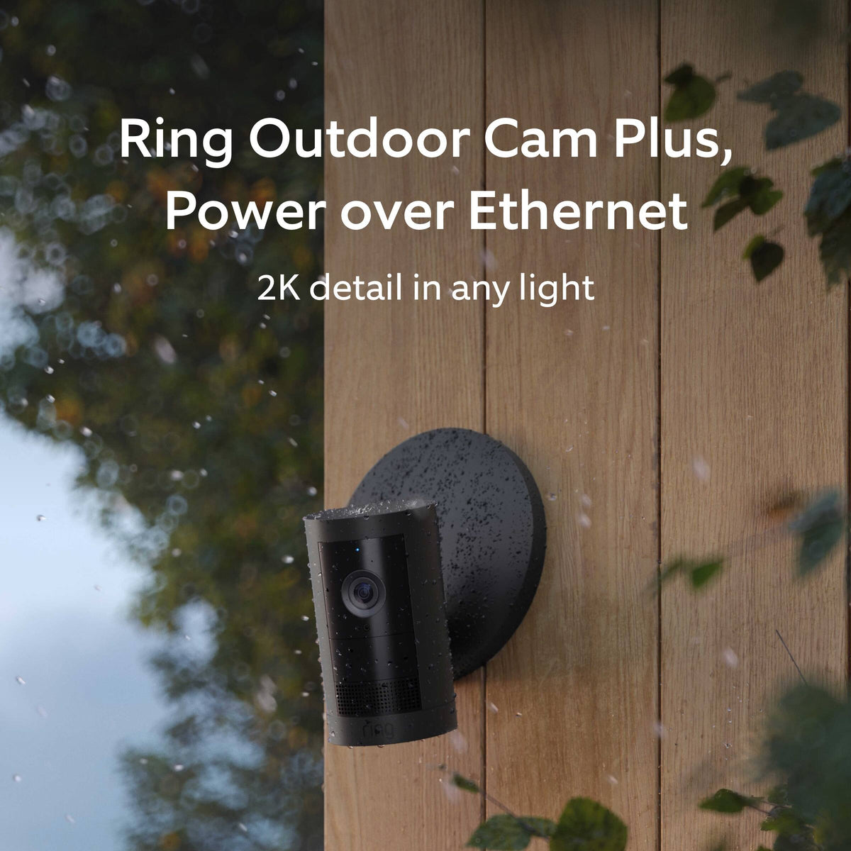 Ring - Outdoor Cam Plus, Power over Ethernet with Wide-Angle 2K Video, Ring-Vision and Low-Light Sight for color night vision - Black