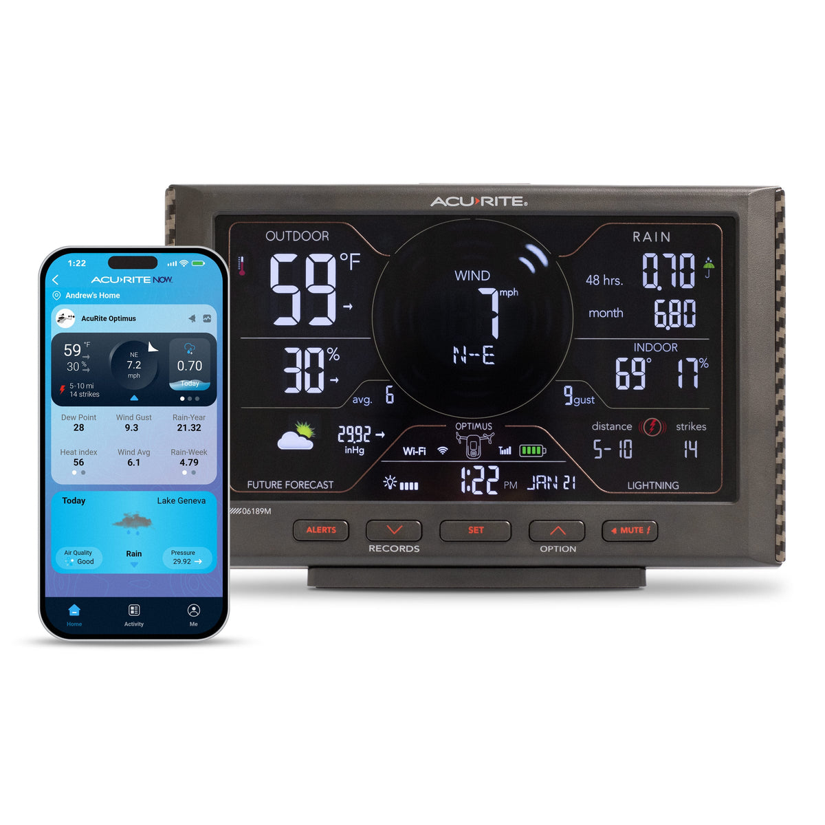 AcuRite - Optimus WiFi Weather Station with Digital Display, Solar Powered Sensor & Mobile App for Remote Monitoring - Black