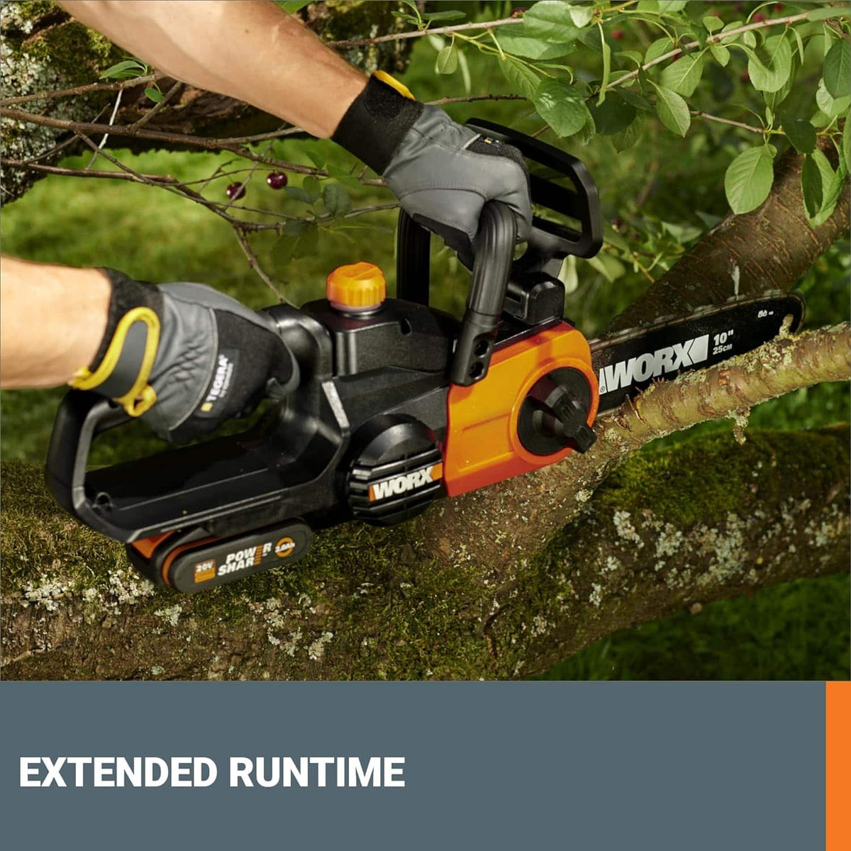 WORX - WG322 20V 10" Cordless Chainsaw with Auto-Tension (1 x 2.0 Ah Battery and 1 x Charger) - Black