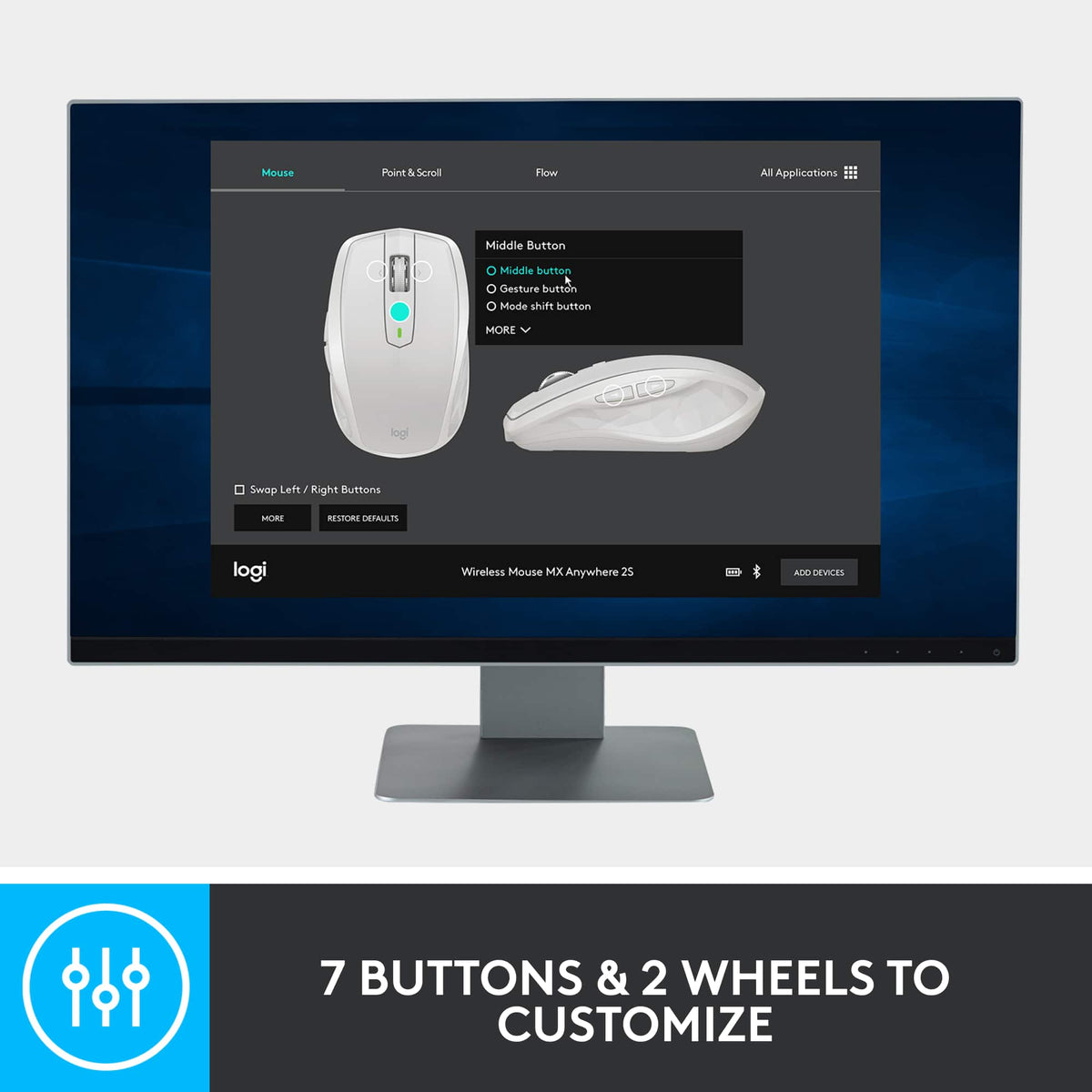 Logitech - MX Anywhere 2S Bluetooth Edition Wireless Laser Mouse with Hyper-Fast Scrolling - Wireless - Graphite