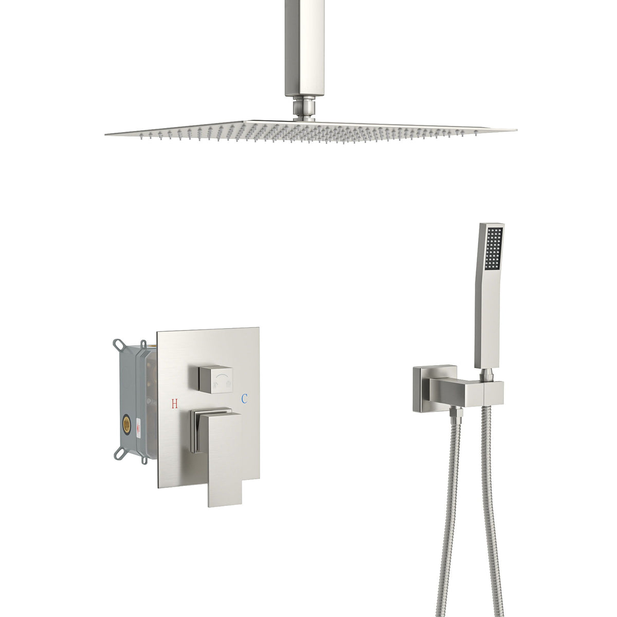 Dual Shower Head 16" Ceiling Mount Square Shower System With Rough In Valve