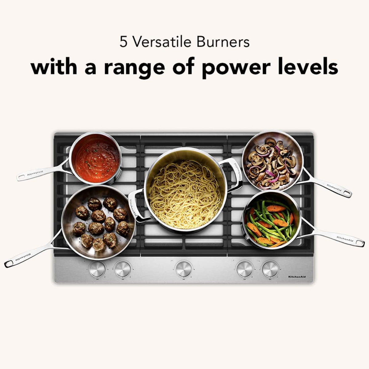 KitchenAid 36 in. Gas Cooktop with 5 Versatile Burners - Stainless Steel