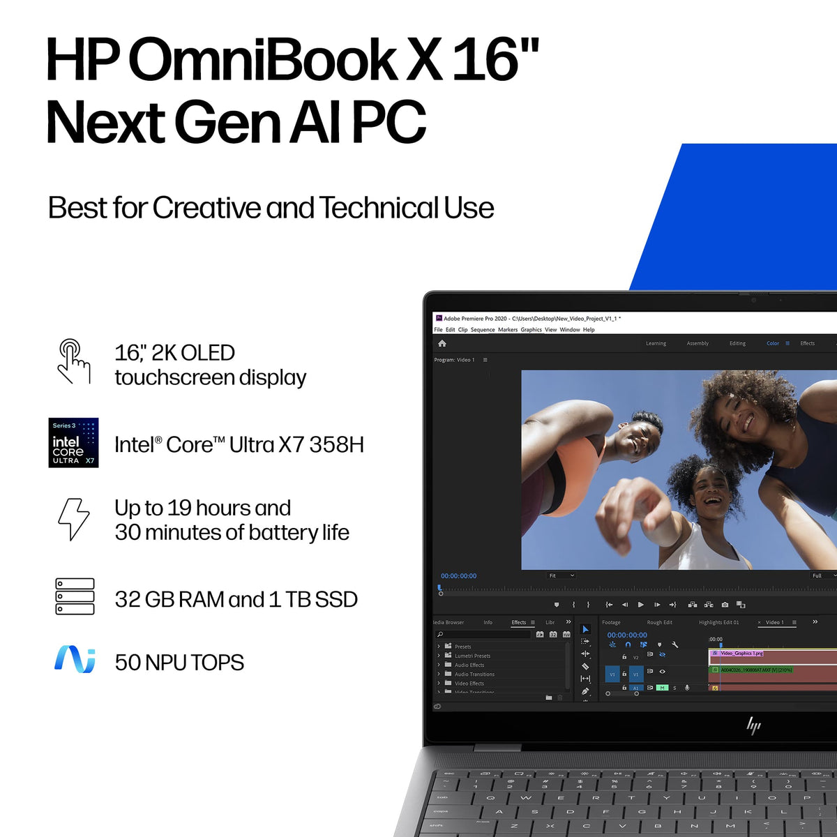 HP - OmniBook X – 16” 2K OLED Touchscreen Laptop – Intel Core Ultra X7 358H 2026 – 32GB Memory – 1TB SSD – Copilot+ PC - Meteor Silver