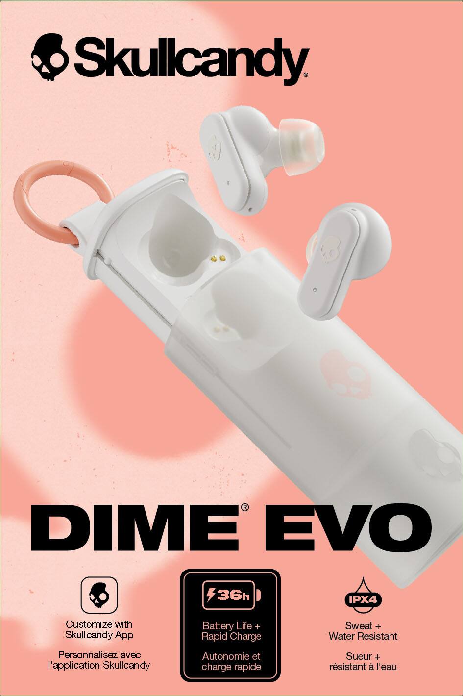 Skullcandy - Dime Evo True Wireless Bluetooth In-Ear Earbuds - Bone/Orange