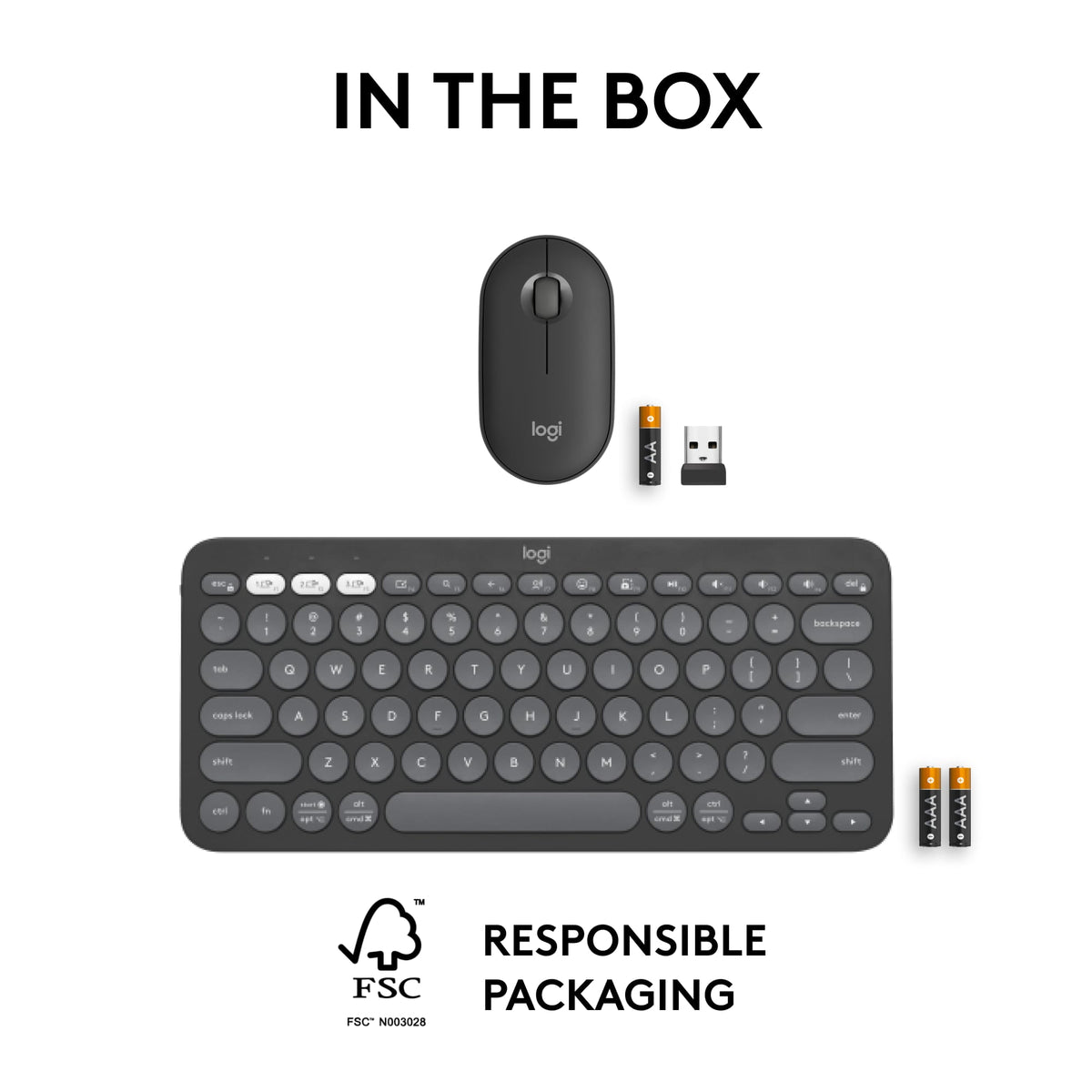 Logitech - Pebble 2 Combo Compact Wireless Scissor Keyboard and Mouse Bundle for Windows, macOS, iPadOS, Chrome - Graphite