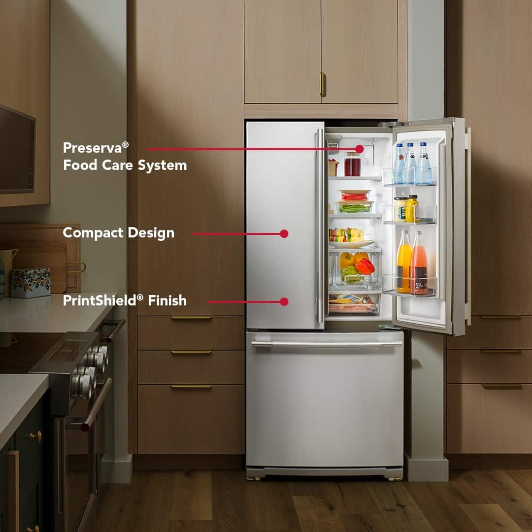 KitchenAid - 30 in. Wide 20 cu. ft. French Door Refrigerator with PrintShield Finish and Interior Dispense - Stainless Steel