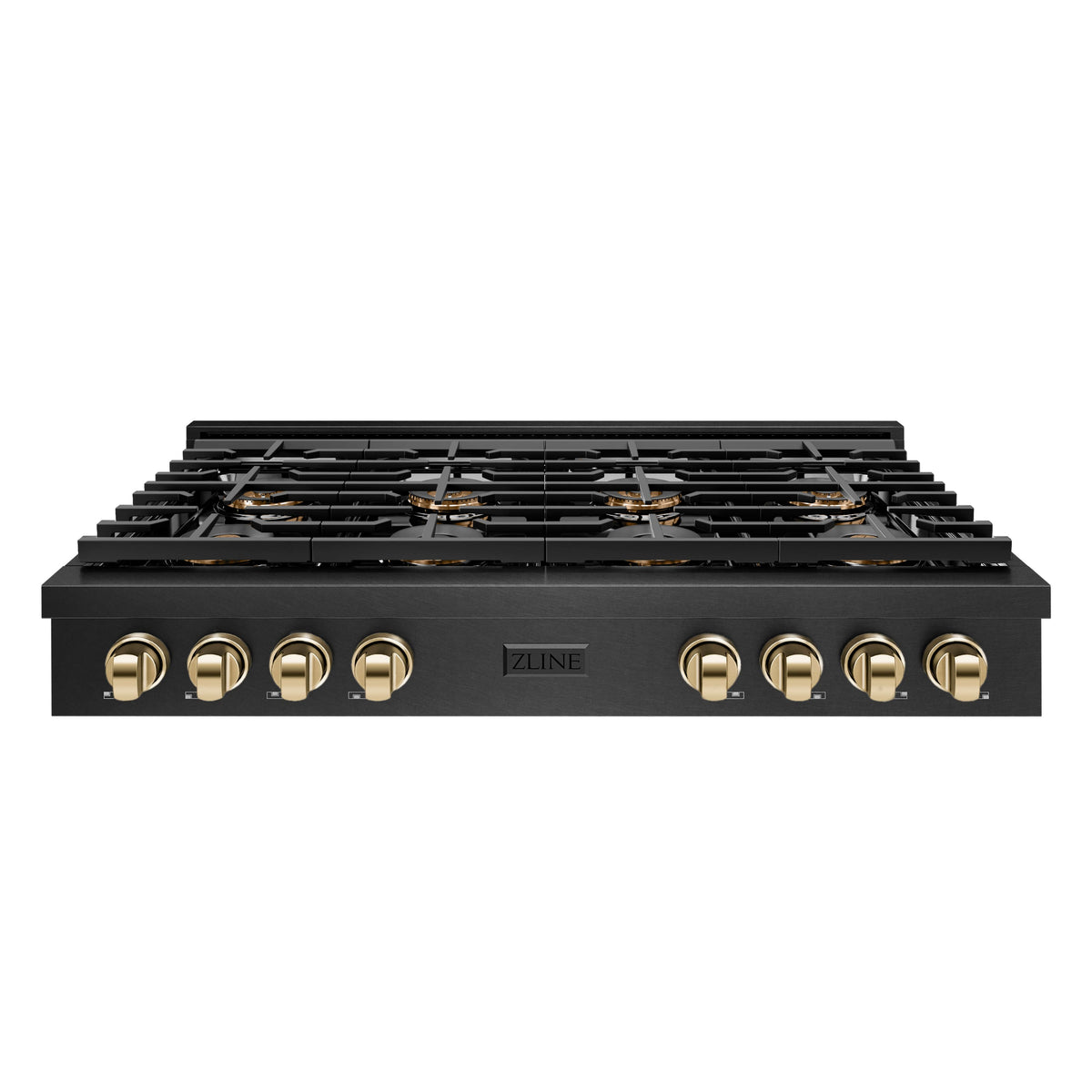 ZLINE - 48 in. Wide 8 Burner Autograph Paramount DuoPro Gas Rangetop in Black Satin Steel and Gold Accents (PSRTBSZ-48-G) - Black Satin Stainless Steel