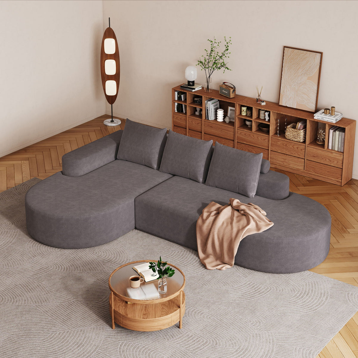 Sofá Curvo Moderno, Juego Seccional Modular en Forma de L Con 3 Almohadas
