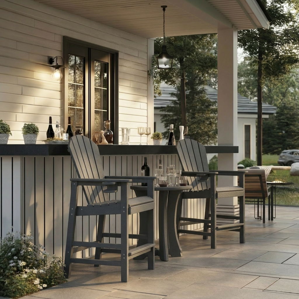 Silla Adirondack de altura de barra con portavasos y reposabrazos