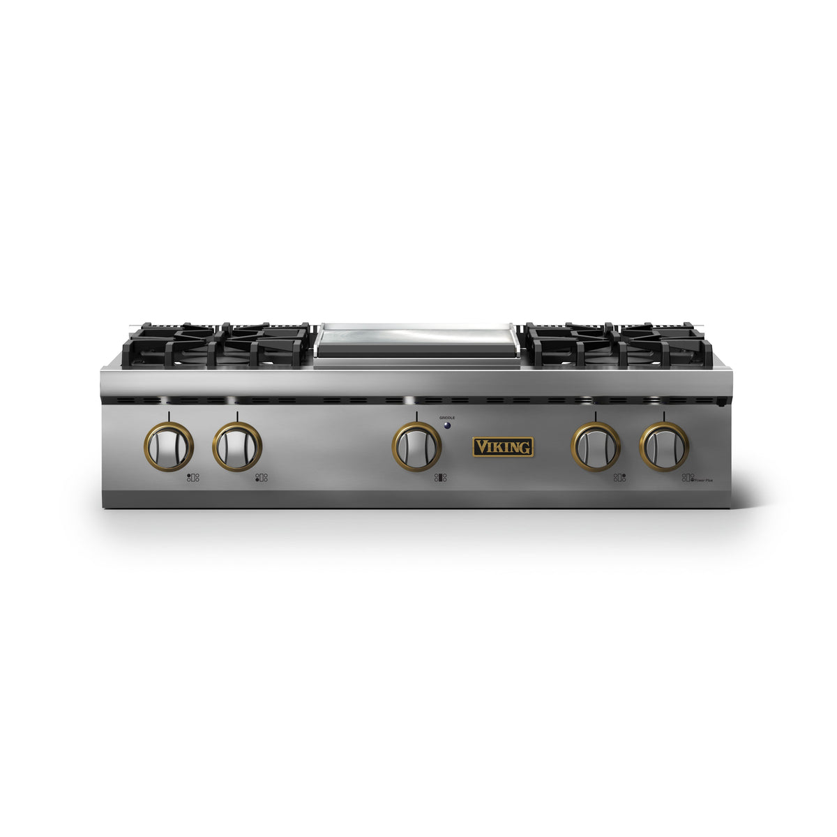 Viking - 36"W. Pro5S 4 Burner Built-in Gas Sealed Burner Rangetop-Stainless Steel/Brushed Brass - Stainless Steel