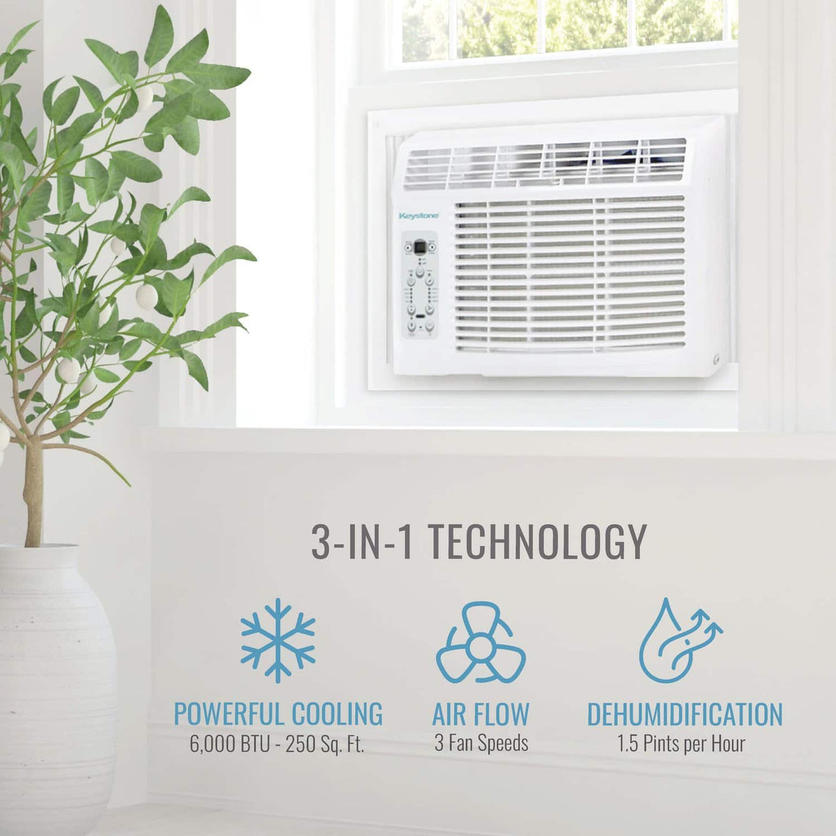 Keystone - 6,000 BTU 250 Sq. Ft Window Air Conditioner - White