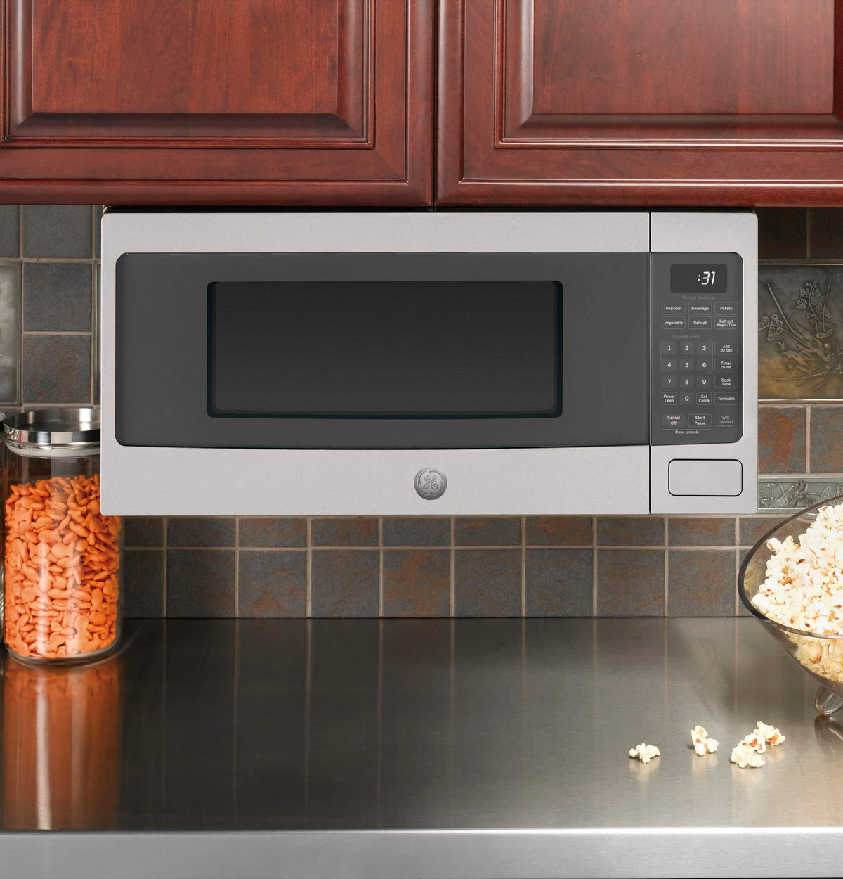 GE Profile - 1.1 Cu. Ft. Countertop Microwave with Sensor Cooking and Built-In Capable Option - Stainless Steel