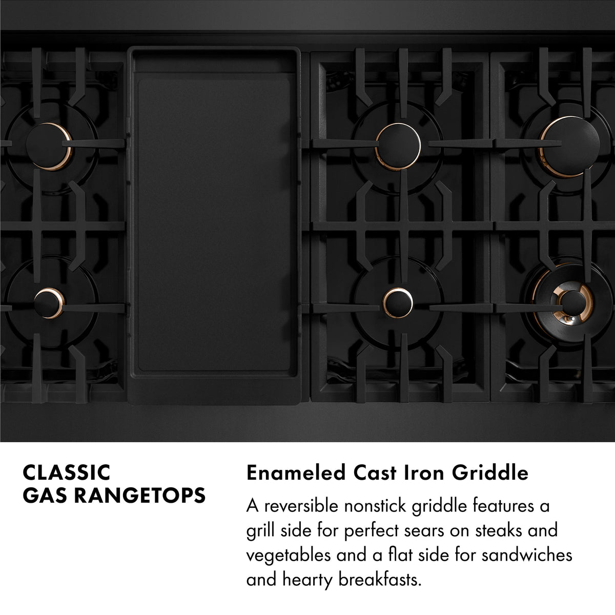 ZLINE - Autograph 48 in. Slide-In Classic Rangetop w/ 8 Burners in Black Stainless Steel & Bronze Accents - Black Stainless Steel