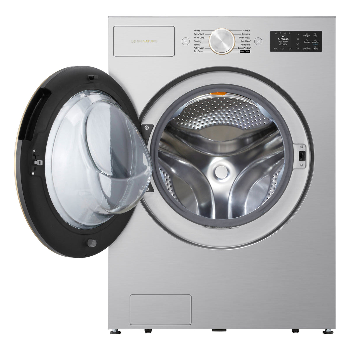 LG - SIGNATURE 5.8 Cu. Ft. Mega Capacity High-Efficiency Stackable Smart Front Load Washer with Steam and ezDispense - Platinum Steel