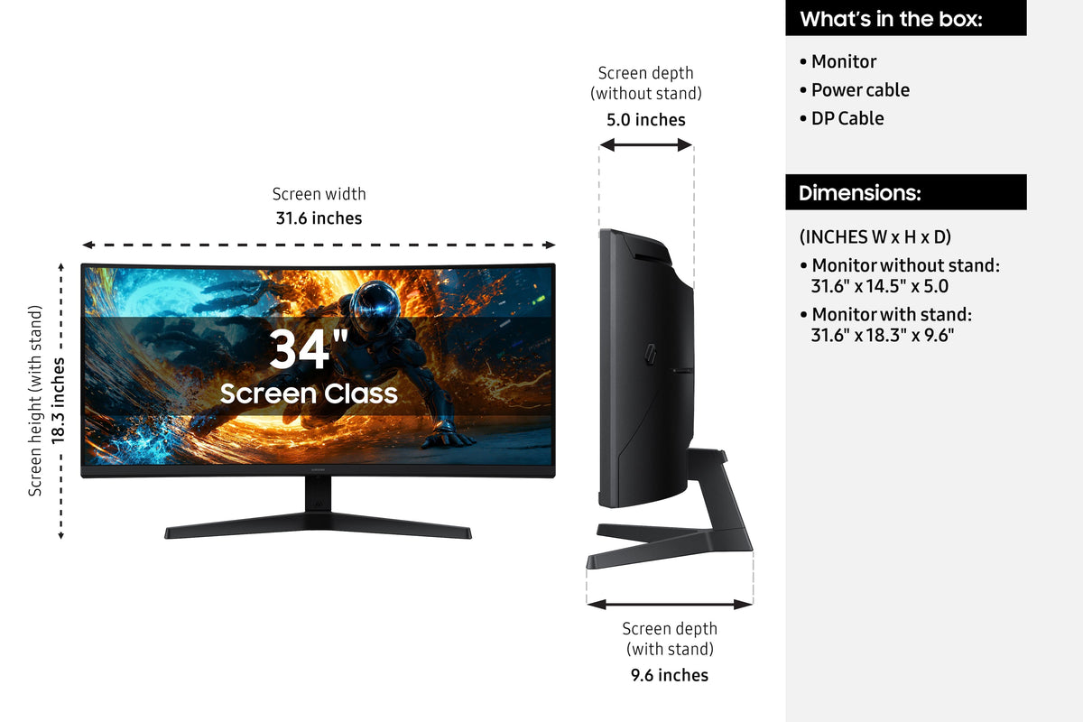 Samsung - 34" Odyssey G5 (G55H) Ultra WQHD 180Hz 1ms AMD FreeSync Premium 1000R Curved Gaming Monitor with HDR10 - Black