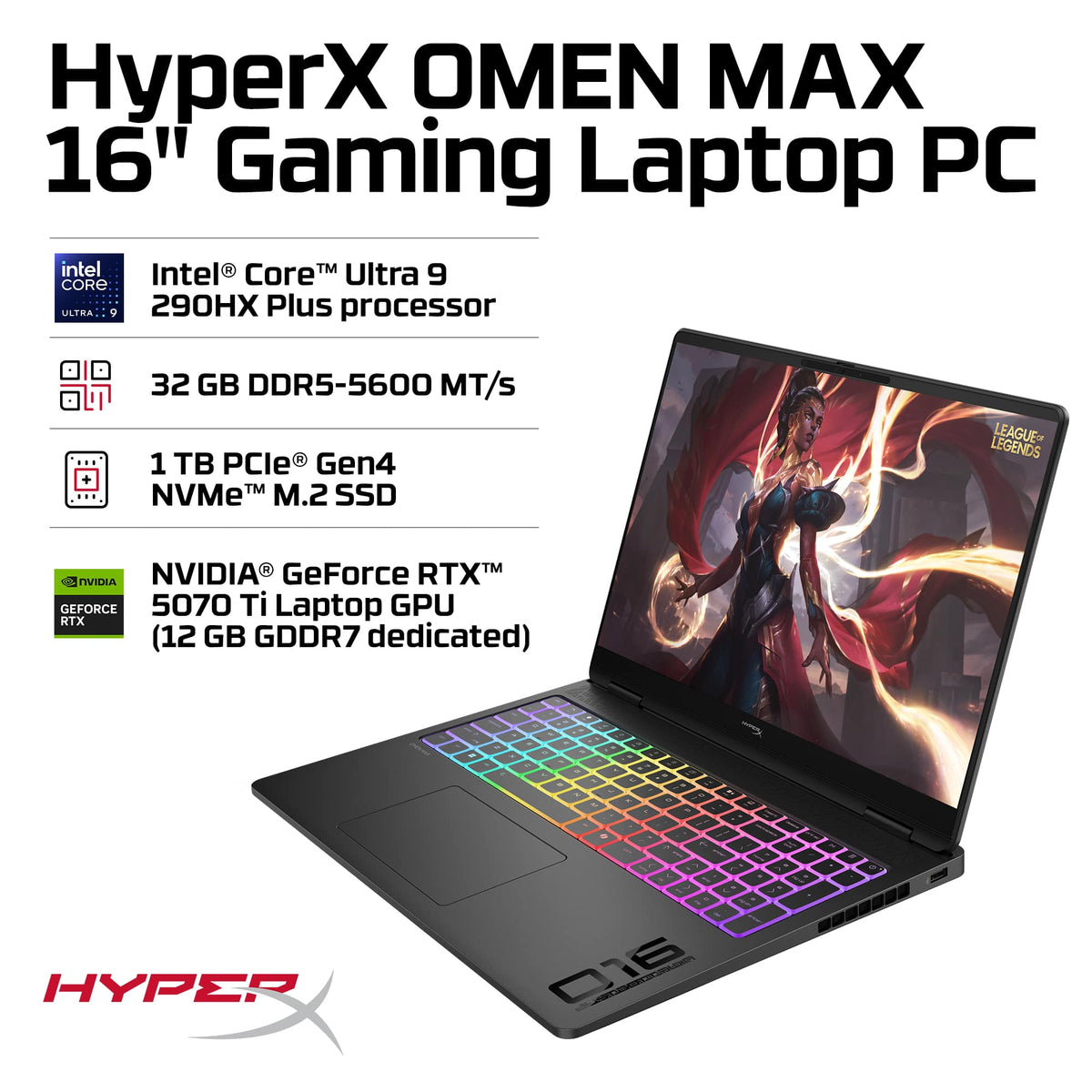 HyperX - OMEN MAX 16" 2K OLED Gaming Laptop - Intel Core Ultra 9 290HX 2026 - 32GB Memory - NVIDIA GeForce RTX 5070 Ti - 1TB SSD - Shadow Black