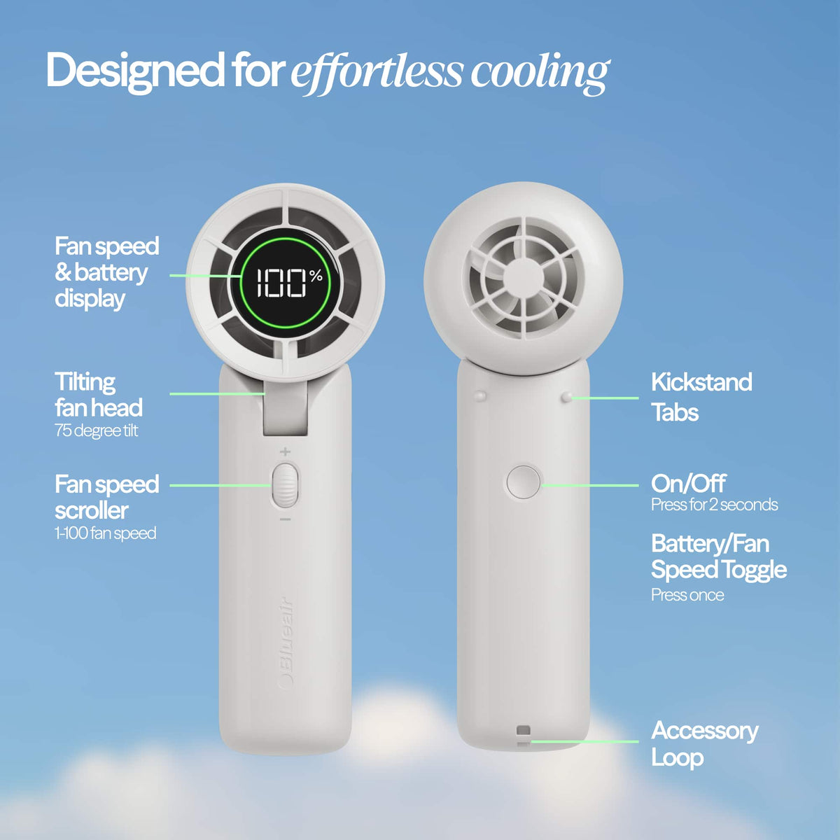 Blueair - AlwaysCool Portable Handheld Fan F7, 32H Battery - Cloud Linen