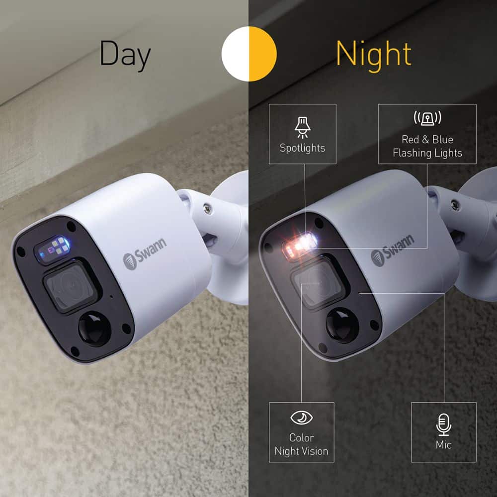 Swann - Add-On Bullet Security Camera for DVR, 4K UHD Video, Flashing and Spotlight, Outdoor Night Vision, Motion Detect - White