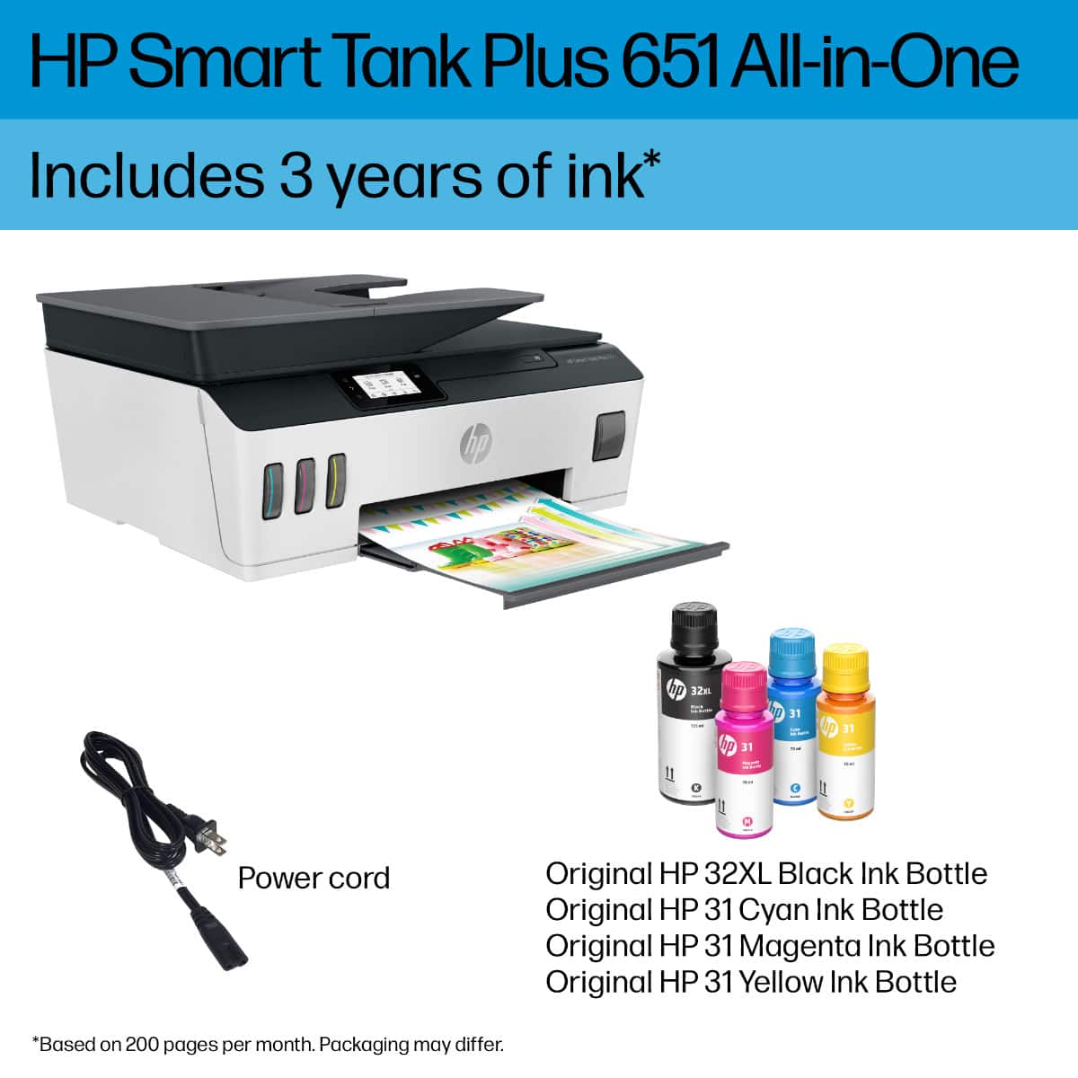 HP - Smart Tank Plus 651 Wireless All-in-One Cartridge-Free Supertank Inkjet Printer with 3 Years of Ink Included¹ - White