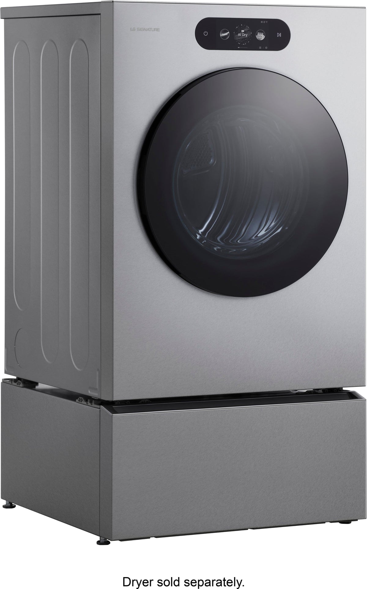 SIGNATURE 29-in Wide Laundry Pedestal with Storage Drawer for select LG Stackable Washers and Dryers - Brushed Platinum Steel