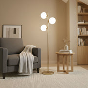 Brilliance - Modern Floor Lamp, Opal Shades And Round Base - Clear / Gold