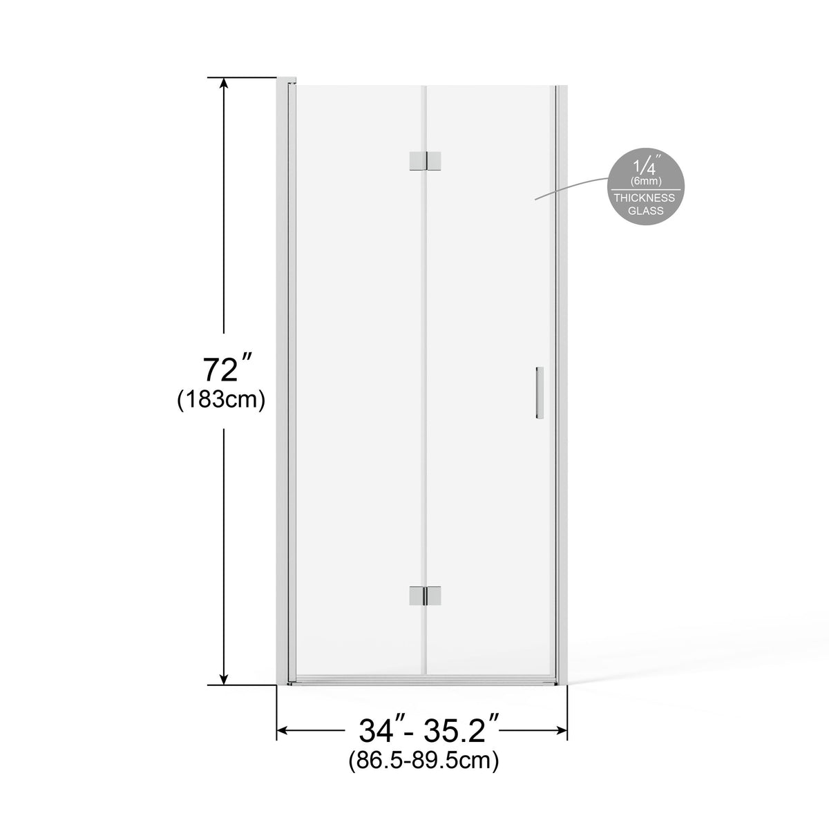 Bifold Frameless Glass Shower Door With Pivot Swing Panel, Tempered Clear Glass