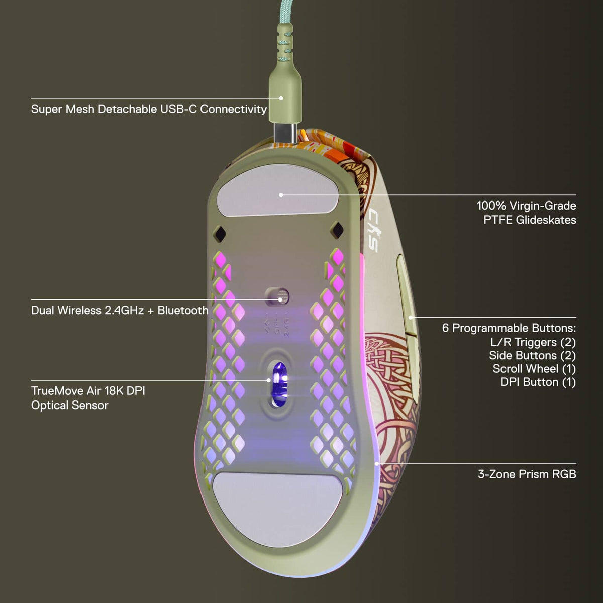 SteelSeries - Aerox 3 Wireless Optical Gaming Mouse with Super Mesh Detachable USB-C Connectivity - Wireless - CS2 Dragon Lore Edition