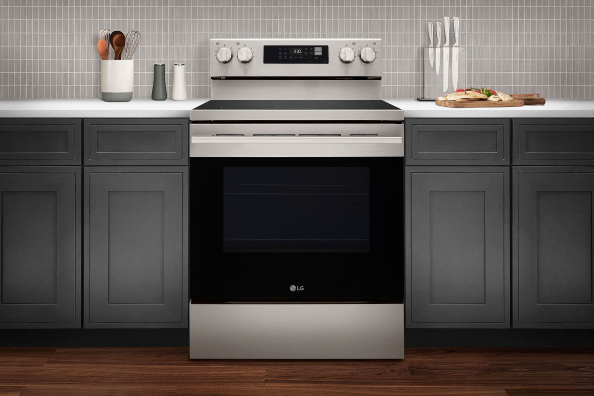 LG - 30-in Wide 6.3 Cu. Ft. Freestanding Electric True Convection Smart Range with 5 Elements, Air Fry and UltraHeat Element - Stainless Steel