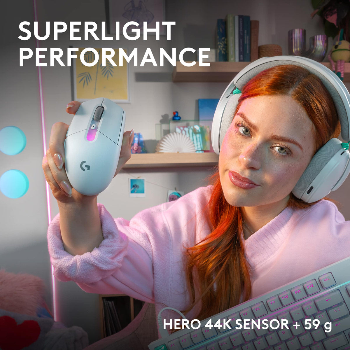 Logitech - G305 X SUPERLIGHT Wireless Bluetooth Gaming Mouse with HERO 44K Sensor and 6 Programmable Buttons for PC/Mac - Wireless - White