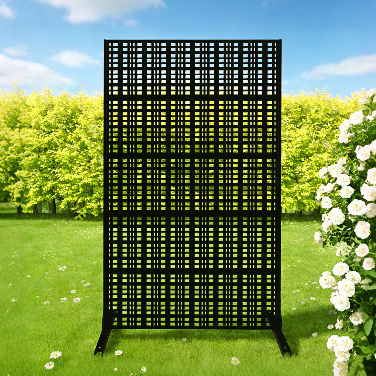 Biombo decorativo de privacidad independiente para interiores y exteriores - Negro
