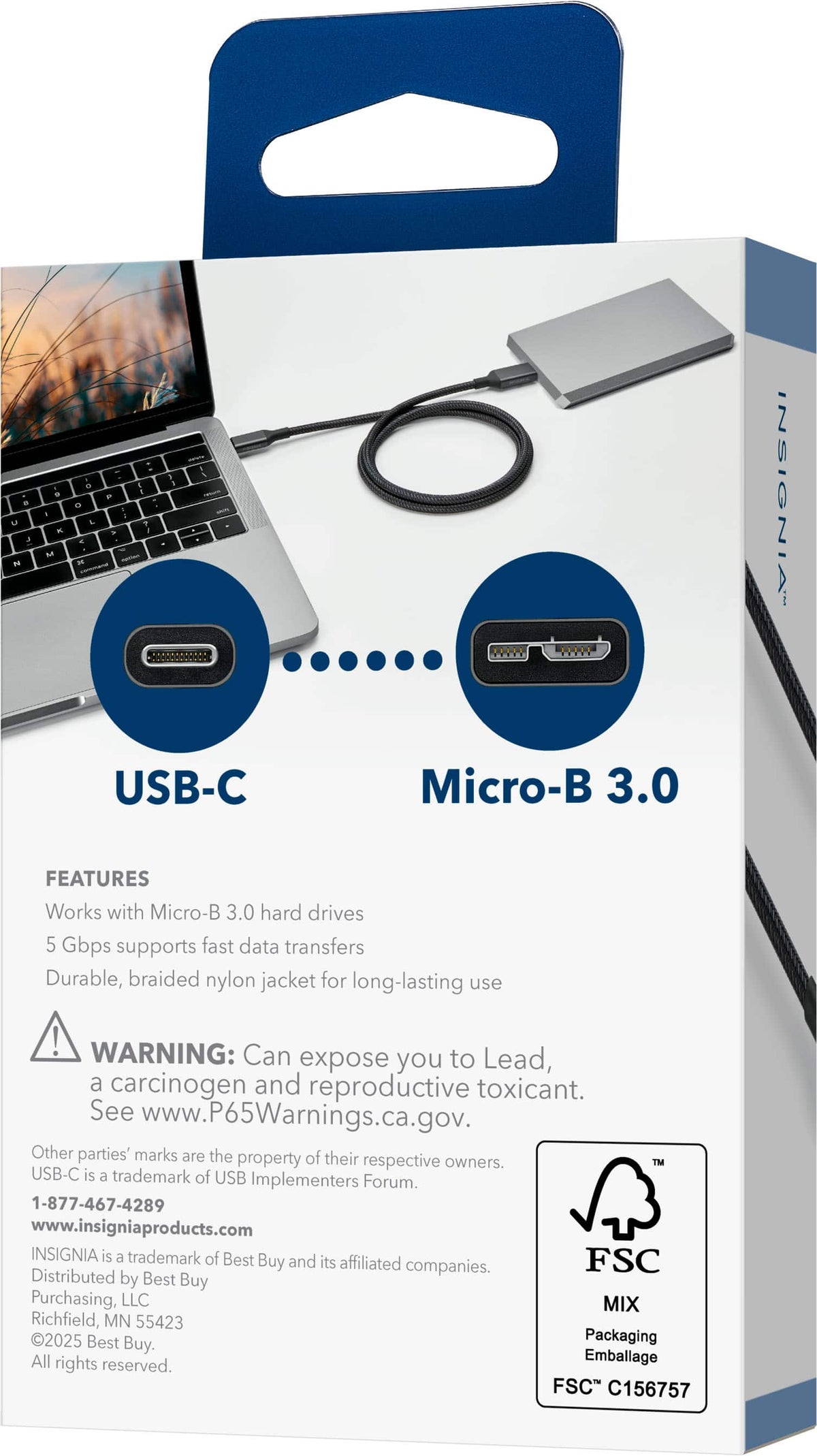 Insignia™ - 3.3 ft. USB-C to Micro-B Hard Drive Cable - Black