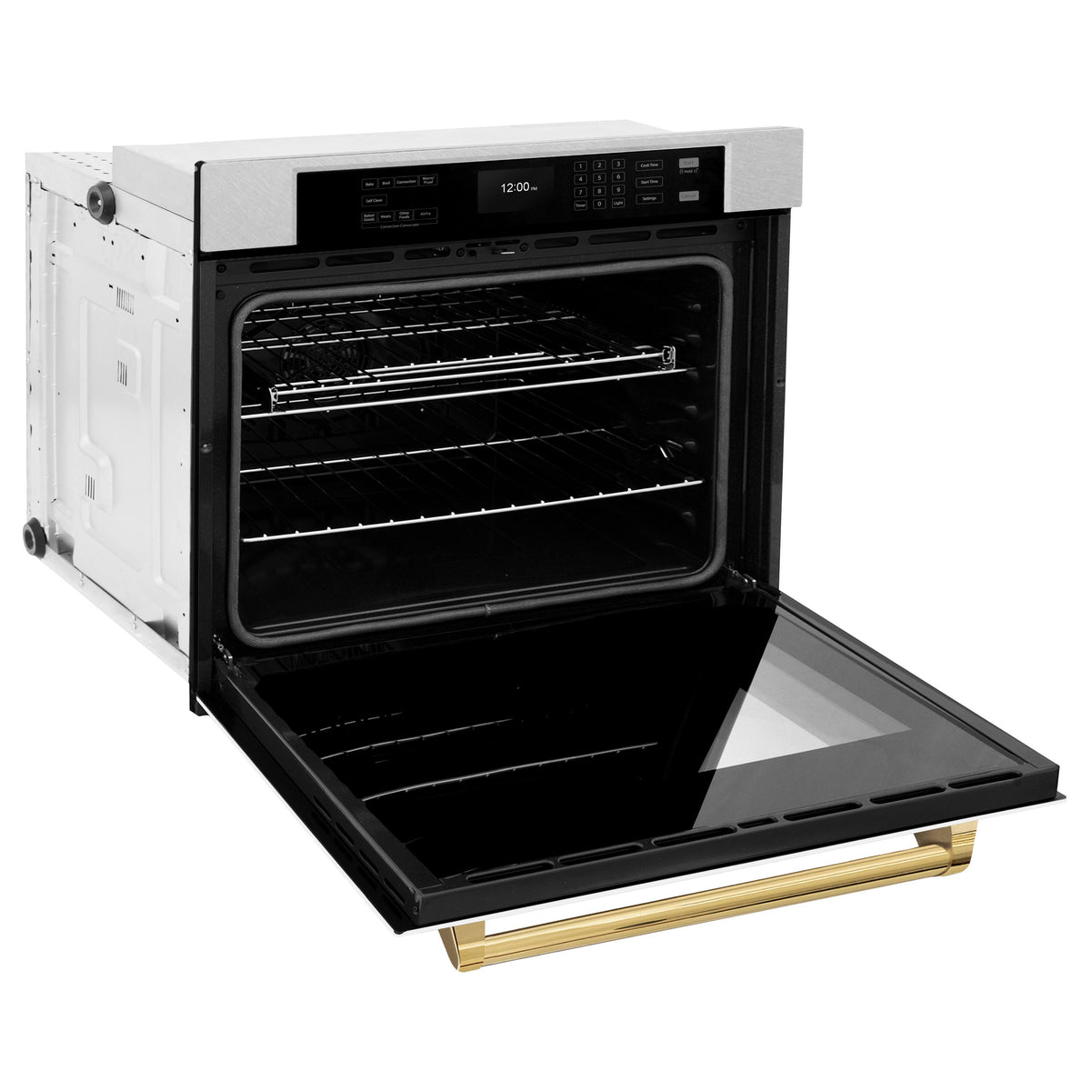 ZLINE - 30 in. Autograph Wall Oven w/ Air Fry in Satin Steel w/ White Gold Accents - Satin Stainless Steel