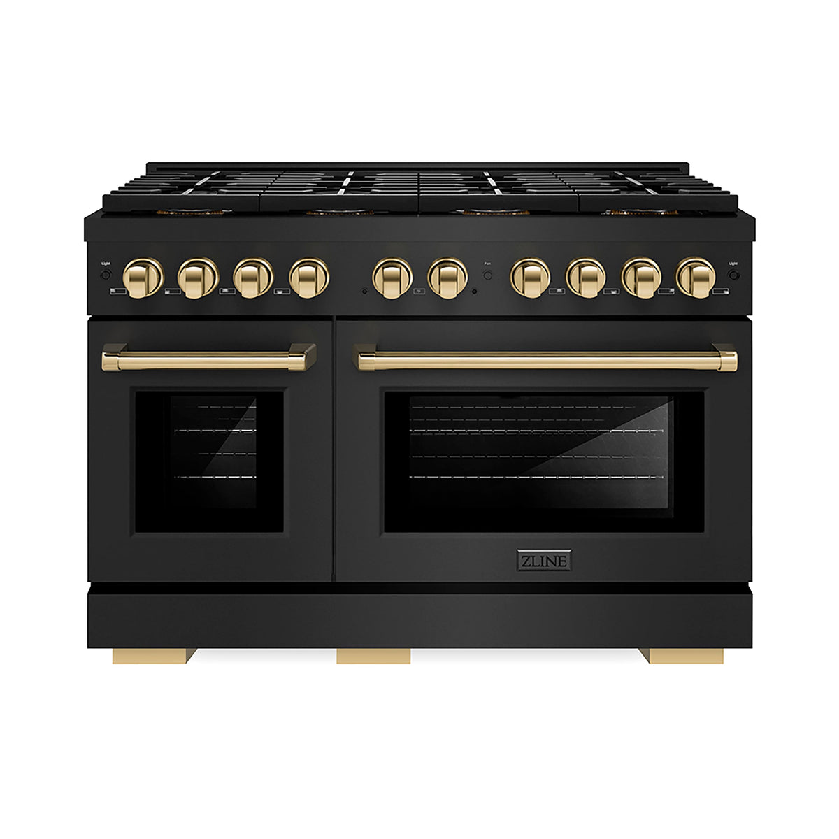 ZLINE - 48 in. Wide 8 Burner Autograph Black Stainless Paramount Gas Range with 8 DuoPro Burners & Gold Accents (PSGRBZ-48-G) - Black Stainless Steel