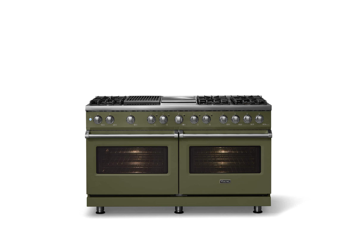 Viking - 60"W. 8 Burner Pro 5 Series 9.4 Cu. Ft. Freestanding Sealed 8 Burner Dual Fuel Convection Range/Griddle/Grill - Martini