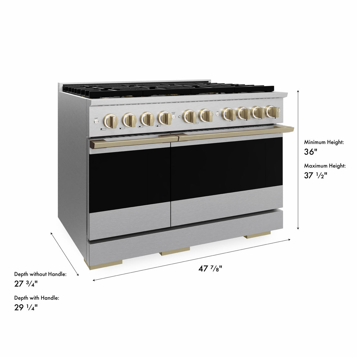 ZLINE - Autograph 48 in. 6.7 cu. ft. Marino Freestanding DuoPro Dual Fuel Range in Satin Stainless Steel and Bronze Accents - Satin Stainless Steel