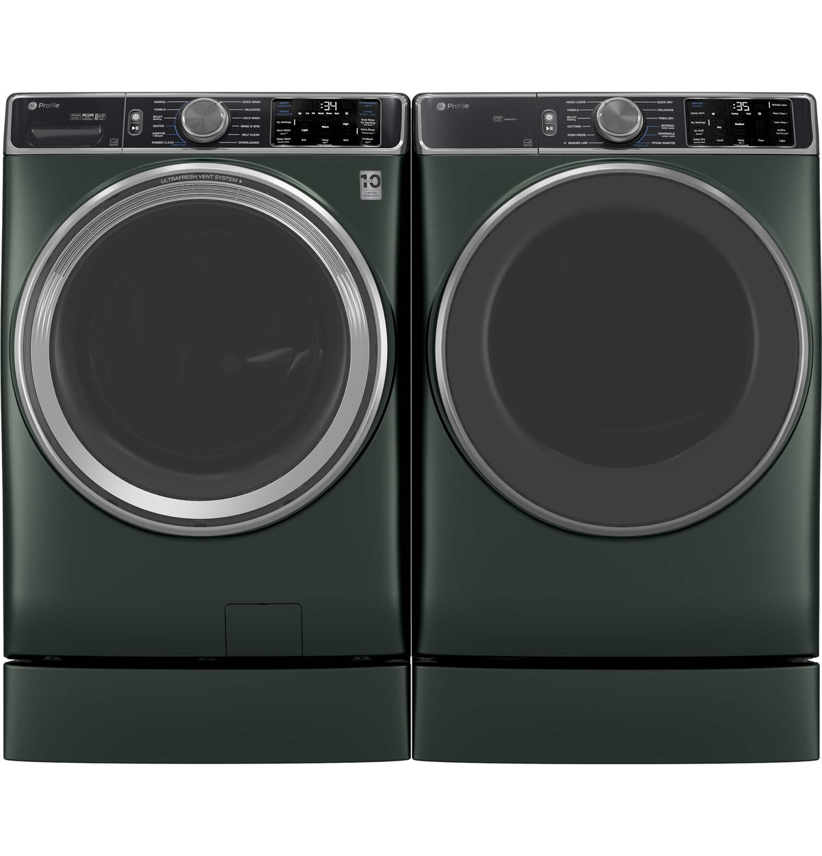 GE Profile - 5.5 Cu. Ft. High Efficiency Stackable Smart Front Load Washer with Steam and UltraFresh Vent System+ With OdorBlock - Jade Green