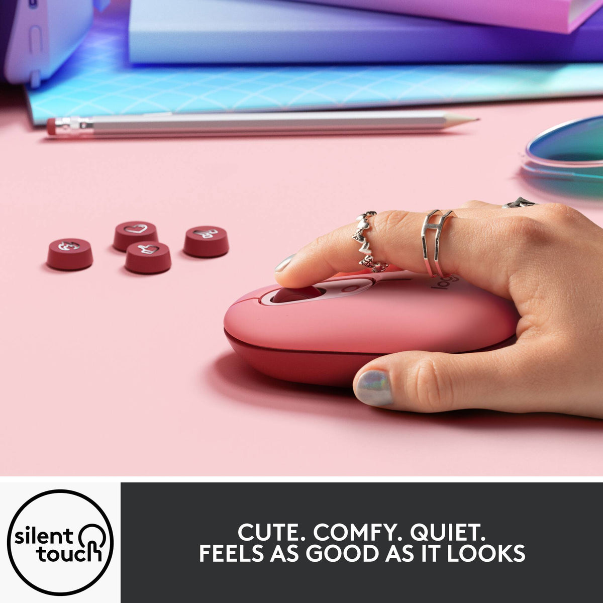 Logitech - POP Mouse Wireless Bluetooth Optical Ambidextrous Mouse with Customizable Emojis - Wireless - Heartbreaker Rose