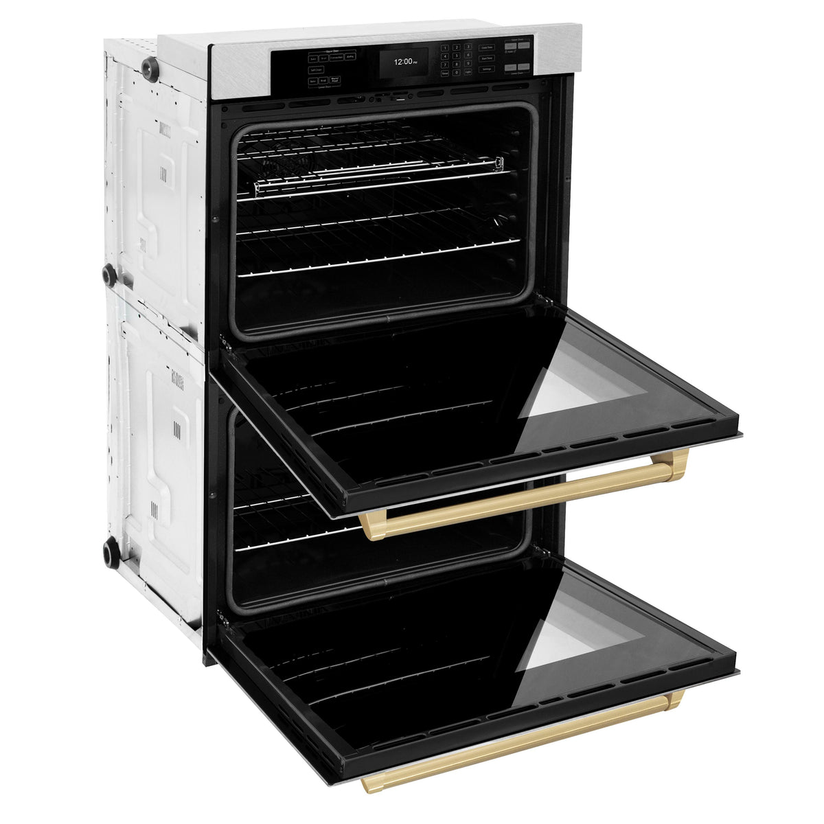 ZLINE - 30 in. Autograph Double Wall Oven w/ Air Fry in Satin Steel and Bronze Handles - Satin Stainless Steel