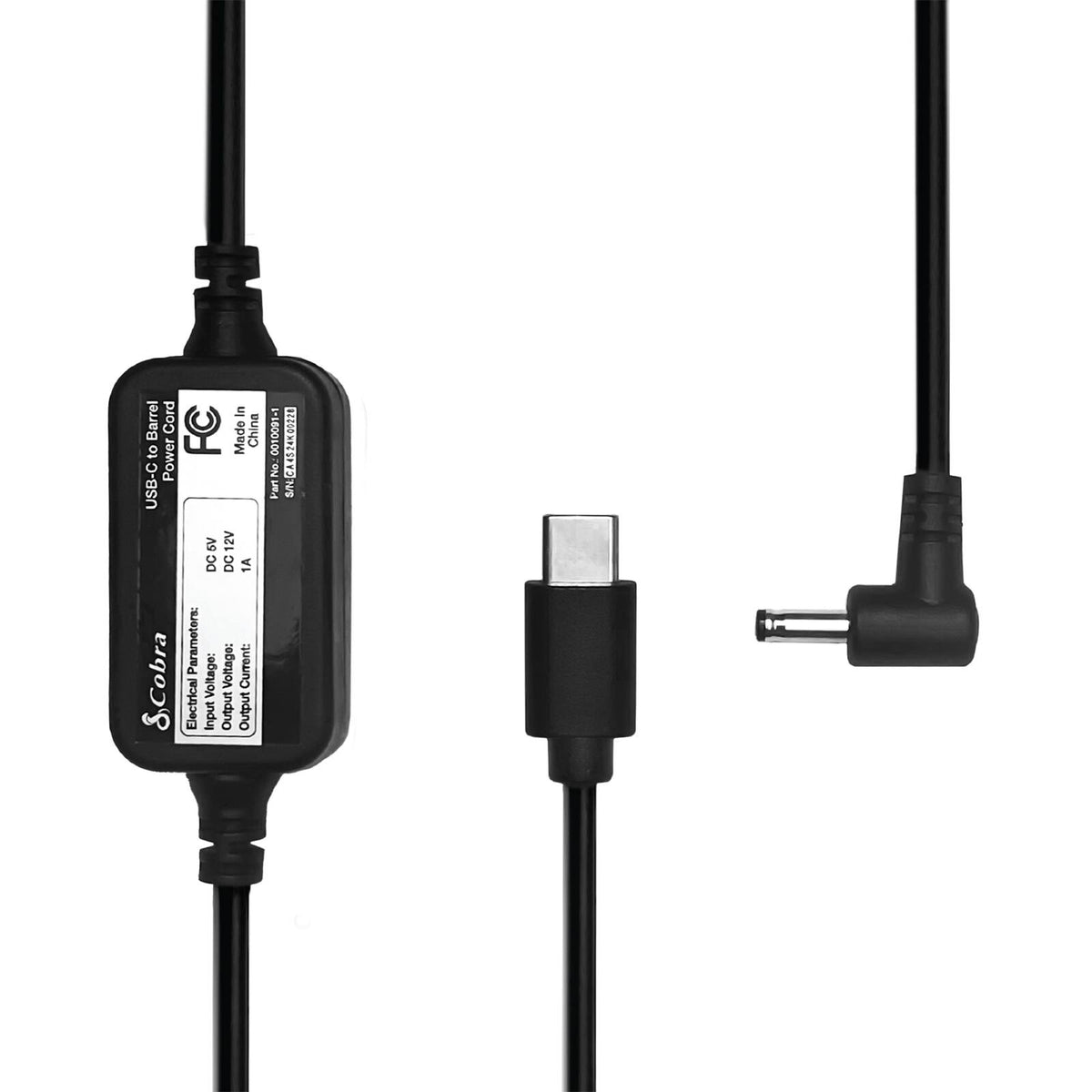 USB-C to Barrel Connector Cable, 3.6 feet Power Cord for Cobra Radar Detectors - Black