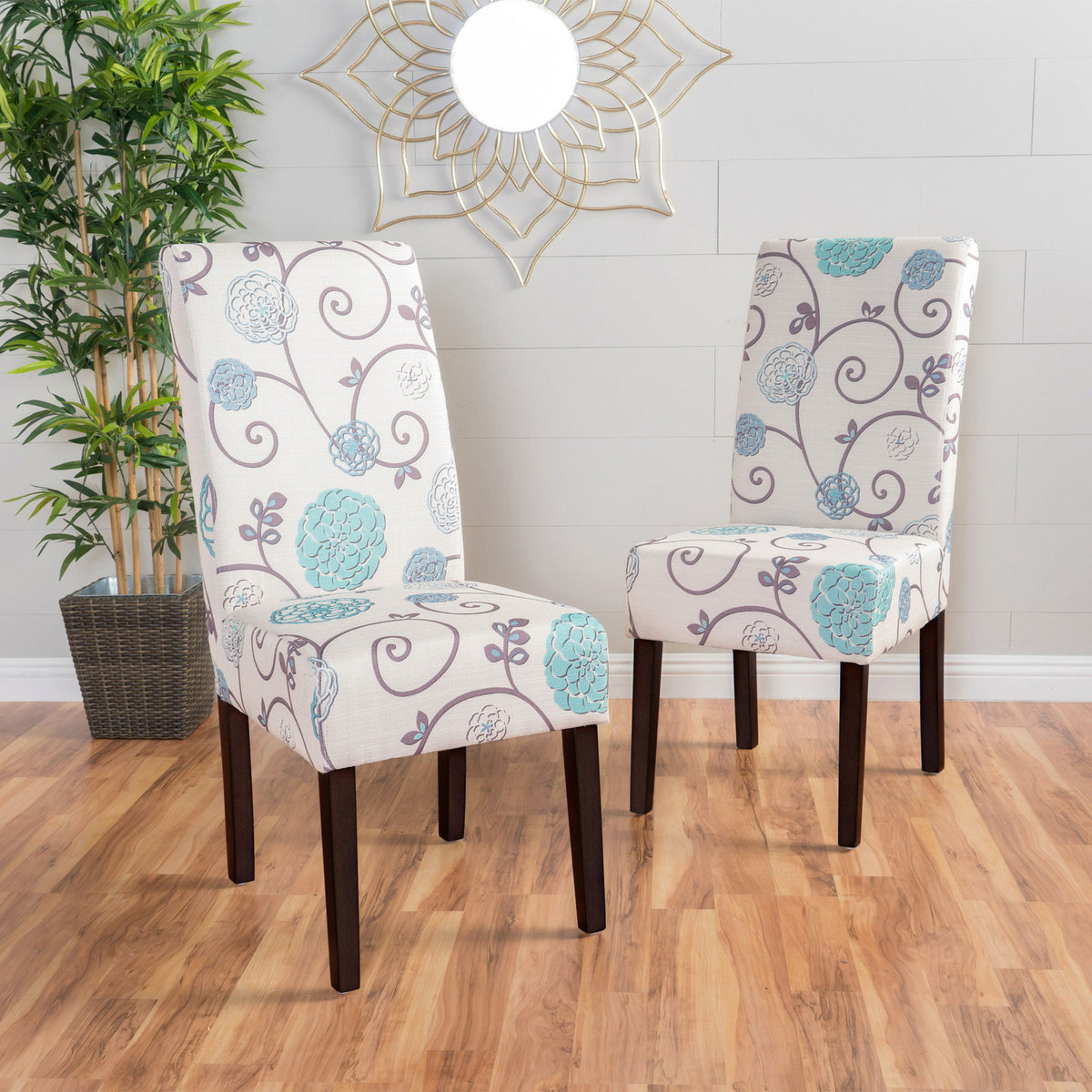 Contemporary Dining Chair Set With Rubberwood Legs - White / Blue