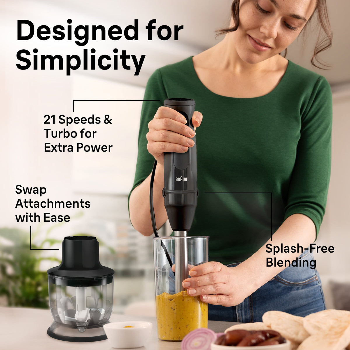 Braun - MultiQuick 5 Vario Hand Blender with Whisk & Mini Food Chopper - Black