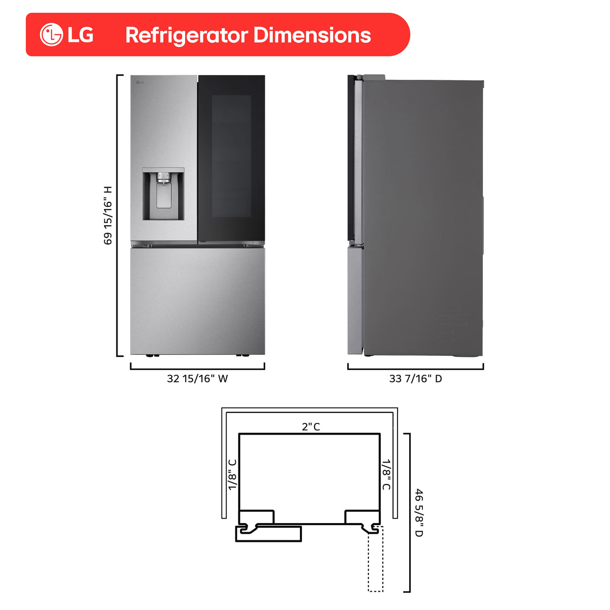 LG - 33-in Wide 24.5 Cu. Ft. French Door Standard-Depth MAX Smart Refrigerator with Dual Ice Maker with Craft Ice - Stainless Steel
