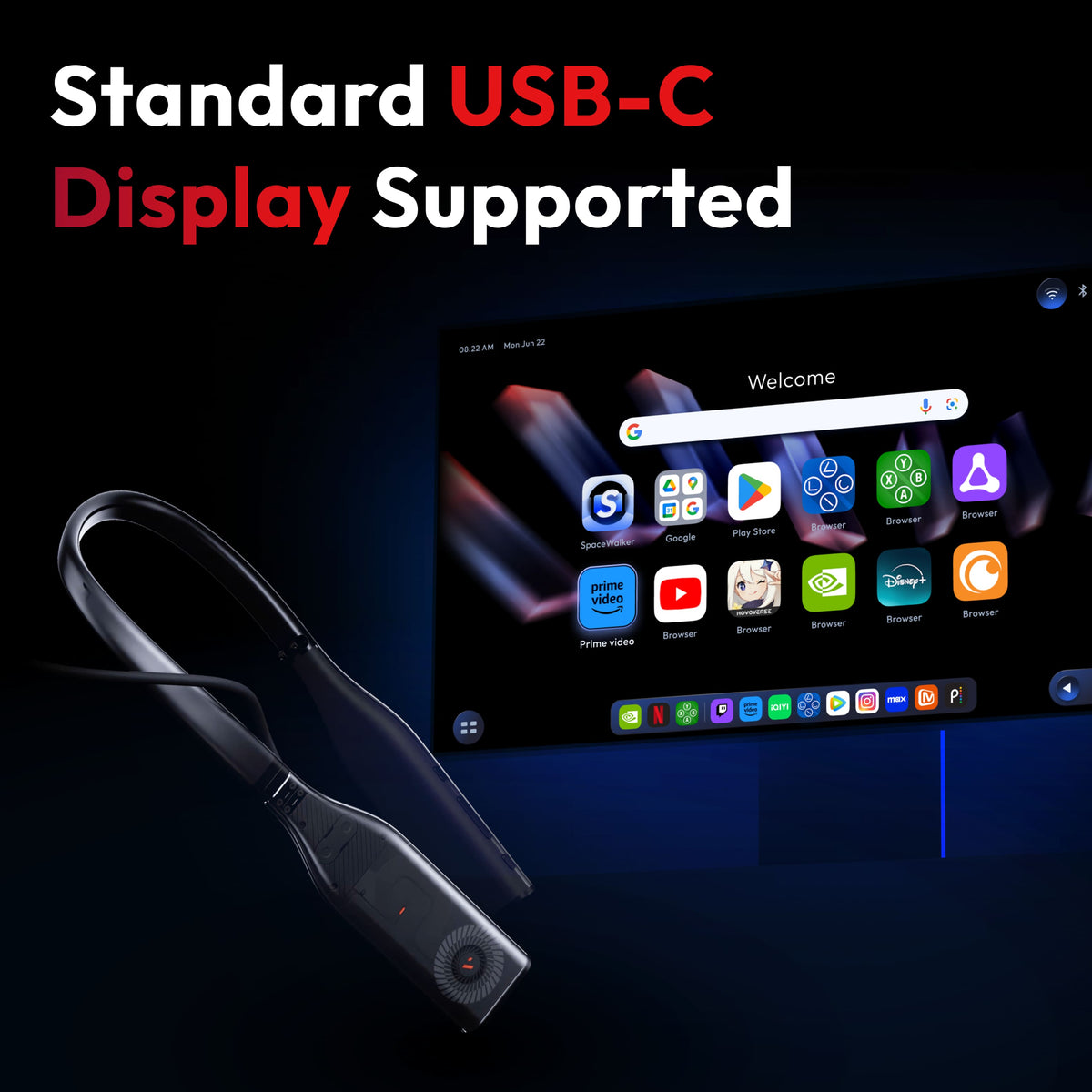 VITURE - Pro Neckband - Multi-screen/3DoF/Smooth Follow/Ambient Mode, 3D Player, AI Assistant - 8GB+128GB - Black