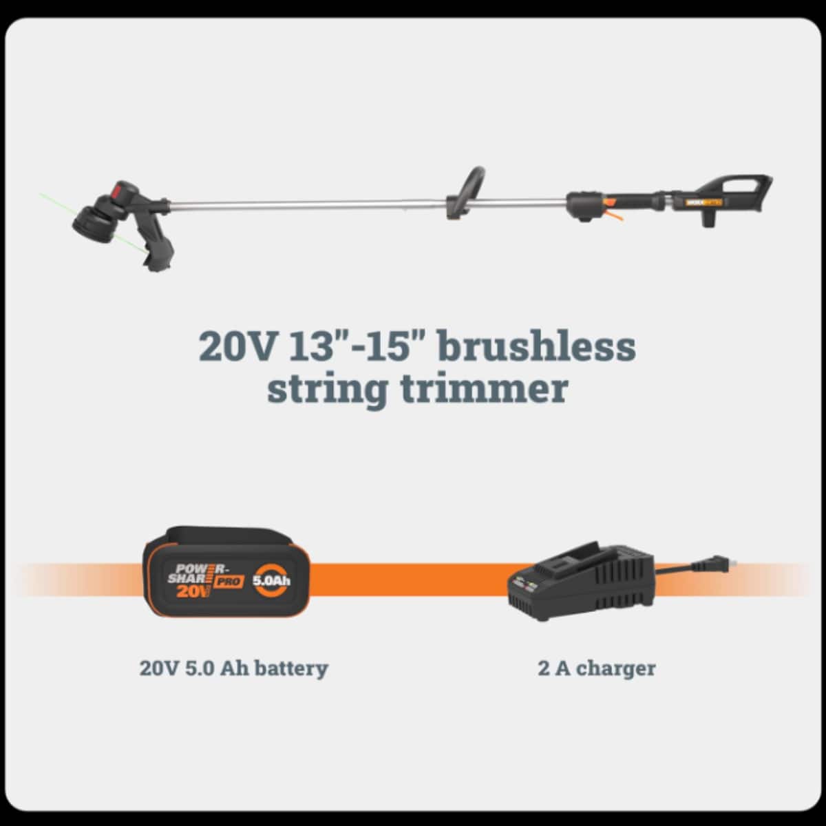 WORX - Nitro WG176 20V Brushless Adjustable 13''- 15'' Cordless String Trimmer - Black