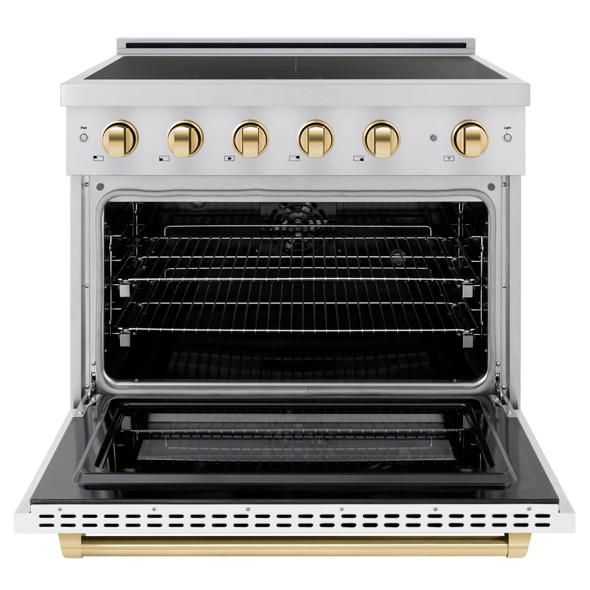 ZLINE - 36 in. Wide 5 Elements Autograph 5.2 cu. ft. Paramount Freestanding Induction Range with Gold Accents with White Door - Matte White