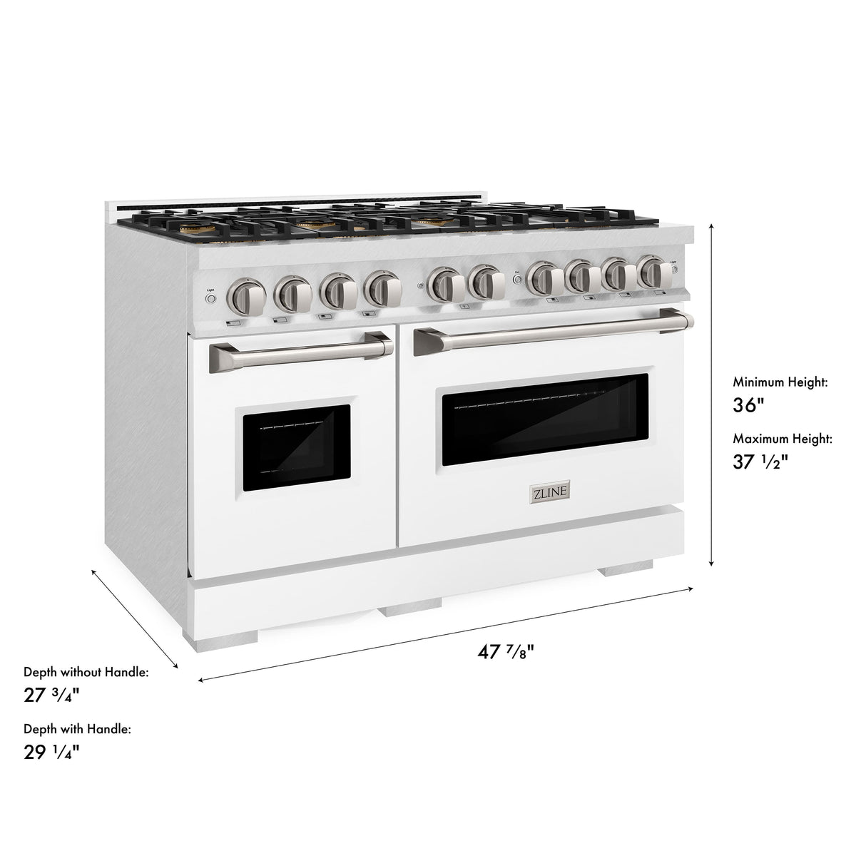 ZLINE - 48 in. 6.7 cu. ft. Classic Freestanding DuoPro Gas Range with Dual Ovens in Satin Stainless Steel & White Doors - White Matte