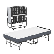 Cama Plegable Individual Con Cabecero Ajustable, Espuma Viscoelástica Para Personas Altas, Resistente Portátil Con Ruedas, Fácil Montaje - Negro